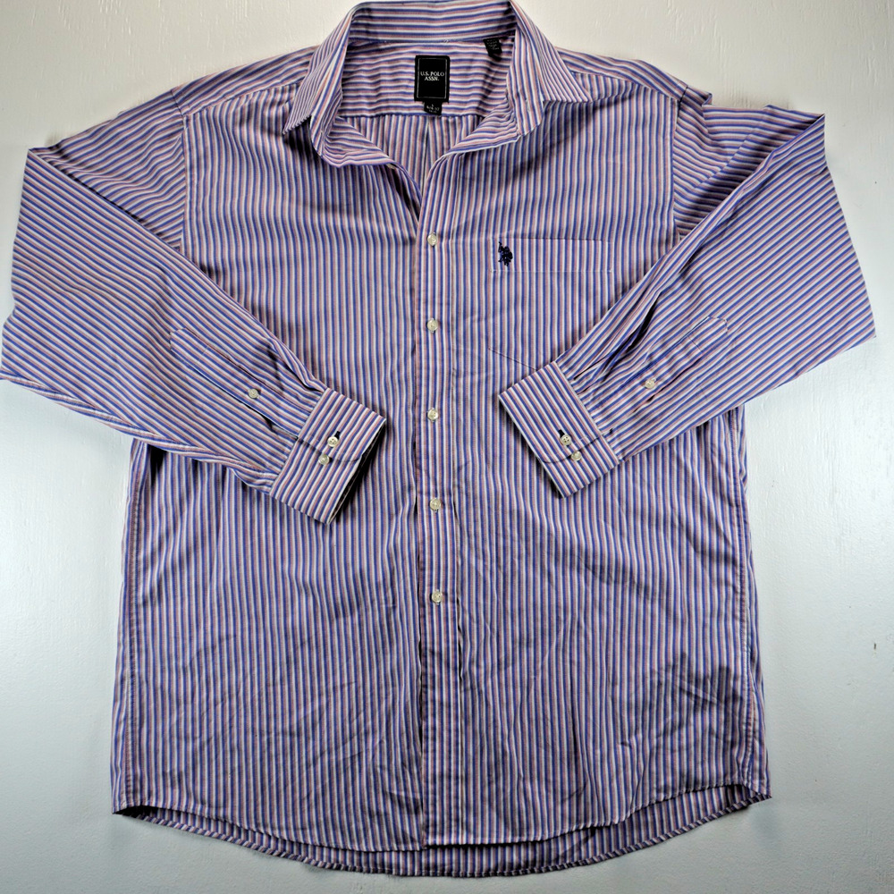 U.S. Polo Assn. Men’s Dress Shirt Long Sleeve Blue Stripes Large 16-16.5 34/35